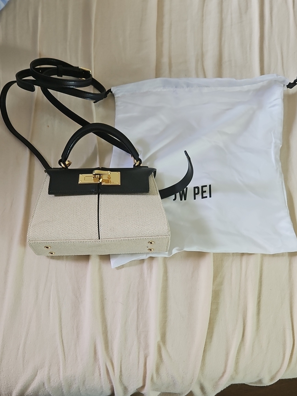 JW PEI Black and Cream Mini Top-Handle Shoulder Bag